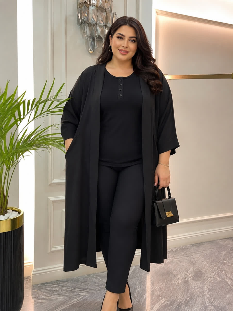 تاپ زنانه سایز بزرگ حلقه ای قاپکدار مشکی