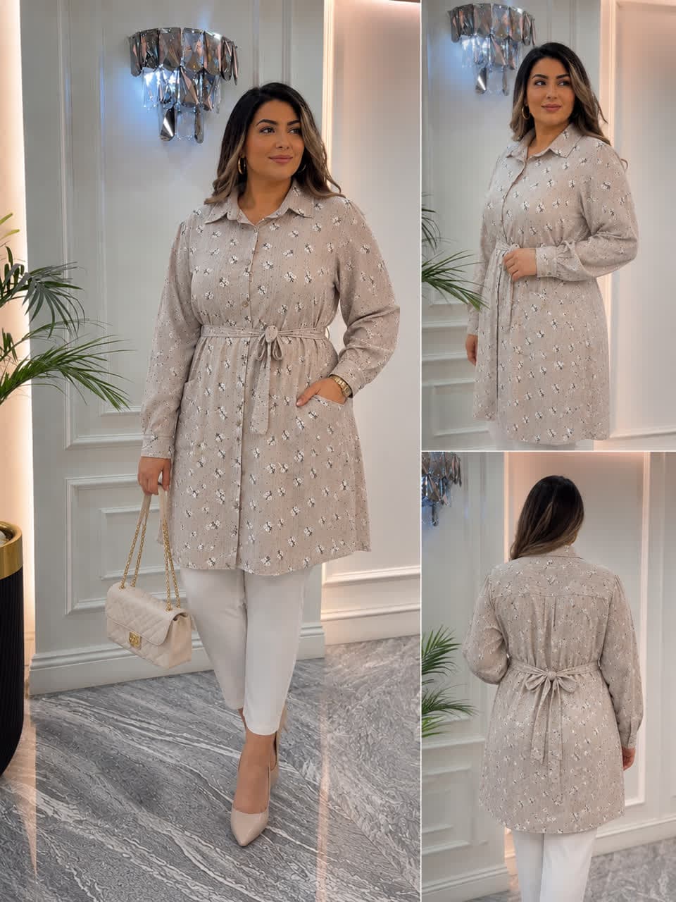 شومیز مانتویی زنانه سایز بزرگ گل گچی